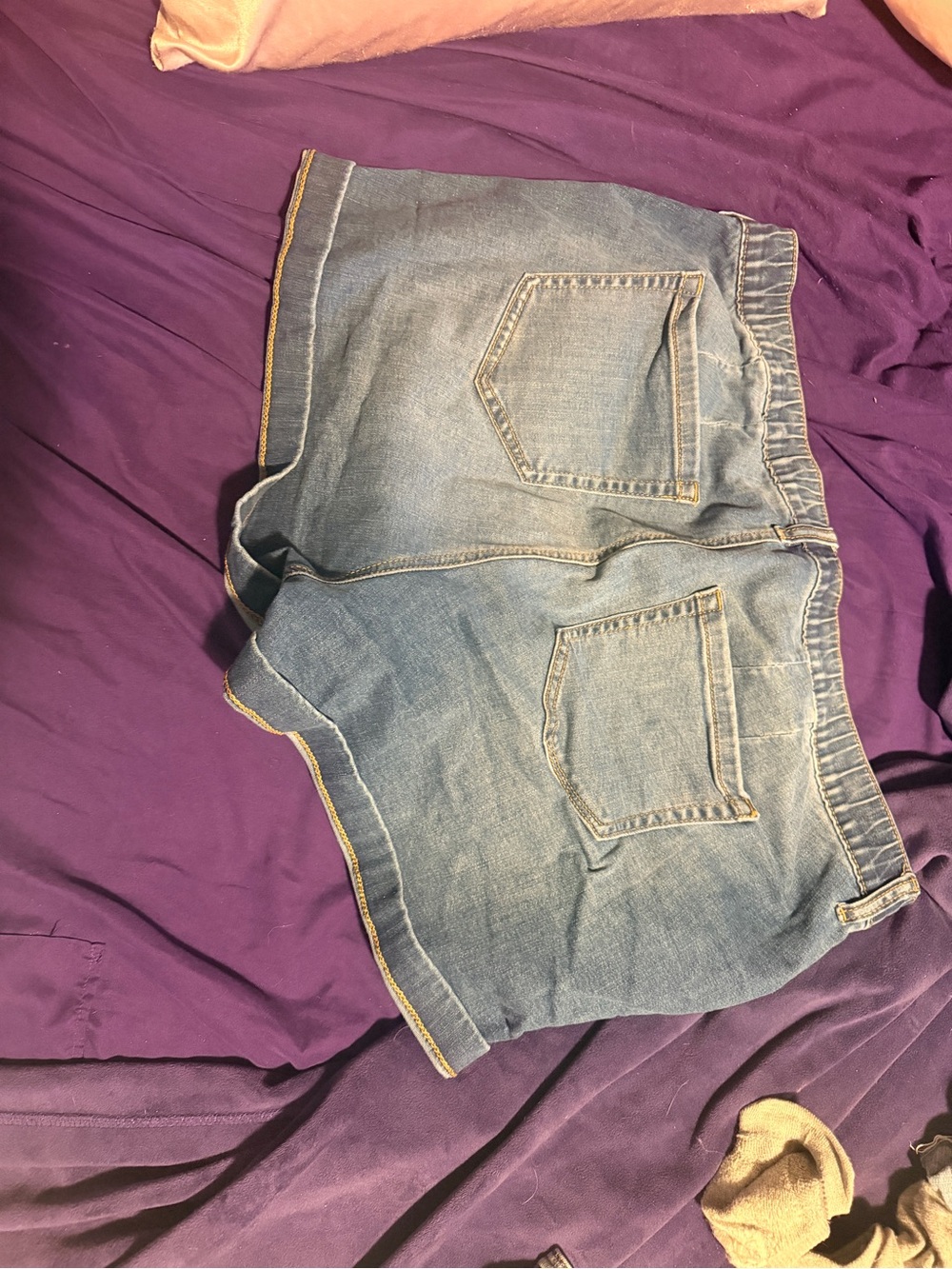 torrid Dark Blue Denim Shorts with Contrasting Gold Stitching - Picture 4 of 4